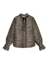Ganni Printed Viscose Chiffon Tie String Shirt Shirts Animalier