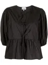 Ganni Cotton Peplum Top With Bow And Flounces