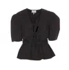 Ganni Cotton Top With Bow Detailing And Peplum Hem In Black