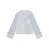 Ganni Stripe-print Cropped Poplin Shirt In Blue/white