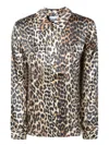 Ganni Leopard Pattern Satin Long Sleeve Shirt In Brown