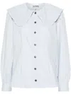 Ganni Organic Cotton Poplin Ruffle Peter Pan Collar Button-up Shirt In Grey