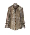 Ganni Leopard Print Viscose Shirt In Green