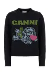 Ganni Playful Puppy Love Graphic Wool Blend Crewneck Sweater In Multi