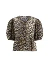 Ganni Leopard Cotton Shirt In Multi