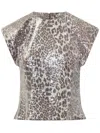Ganni Leopard Blouse With Sequins In Multicolour