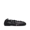 Ganni Black Lace-up Ballerinas With Metal Eyelets And Elasticized Ankle In Eco-leather Woman