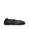 Ganni Eyelets Lace Up Ballerina Crinkle Oleatex In Black