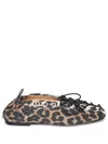 Ganni Denim Print Lace-up Ballerina Flats With Leopard Pattern In Animal Print