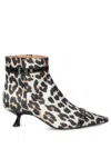 Ganni Eyelets Kitten Heel Satin Print Boots Leopard In Black