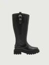 Ganni Buckle Knee-high Leather Lug Round Boots In Black