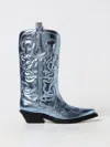 Ganni Metallic Mid Shaft Embroidered Western Boots In Blue