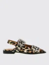 Ganni Multicolor Ballet Shoes With Double Buckle And All-over Leopard Print In Black