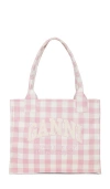 Ganni Womens Bleached Mauve Vichy Check Large Cotton Shopper Bag In Pink