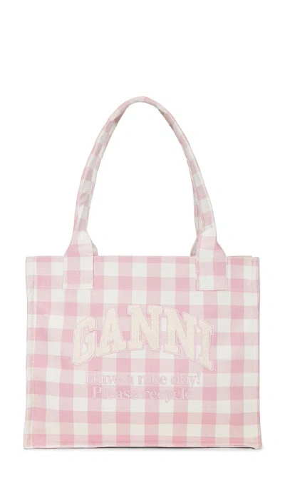 Ganni Large Easy Shopper Vichy Bag In Pink
