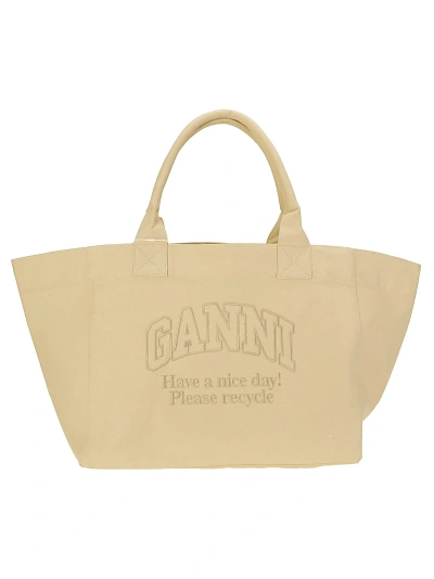 Ganni Xxl Canvas Shopping Bag In Almond Milk