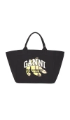 Ganni Banana Print Xxl Tote Bag In Black