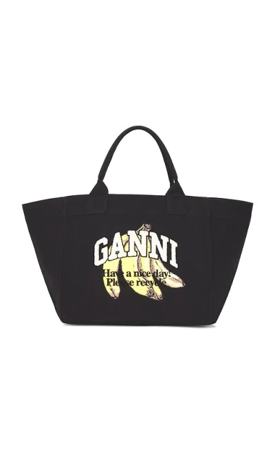 Ganni Shopper Xxl Banana Print Bag In Black