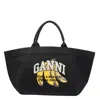 Ganni Banana Print Xxl Tote Bag In Black