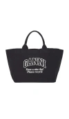 Ganni Shopper Xxl Contrasted Logo Bag In Black