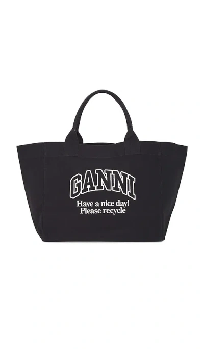 Ganni Shopper Xxl Contrasted Logo Bag In Black