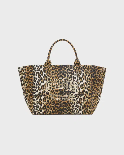 Ganni Shopper Xxl Pocket Print In Leopard