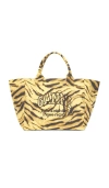 Ganni Zebra Print Xxl Shopper Canvas Tote Bag In Sand