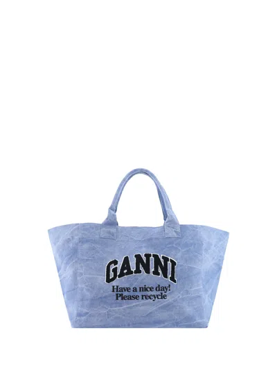Ganni Shopper Xxl Washed In Lightblue