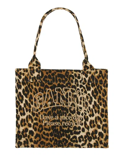 Ganni Shopping Leopard Embroidery Logo
