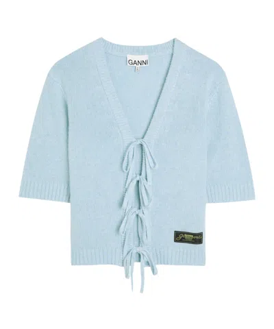 Ganni Short Cardigan Made Of Wool Blend In Blue