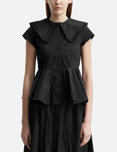 Ganni Short Cotton Ruffle Shirt In Black