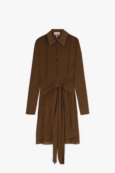 Ganni Short Dress In Brown