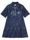Ganni Crinkled Future Denim Mini Dress In Blue