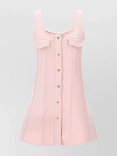 Ganni Short Dress With Button Detailing And Pockets In Pink