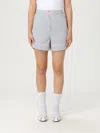 Ganni Violet Shorts With Logo Patch On The Front And All-over Striped Motif In Viscose Blend Woman