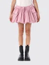 Ganni Bubble Flared Cotton Skirt With Drawstring Waist In Pink