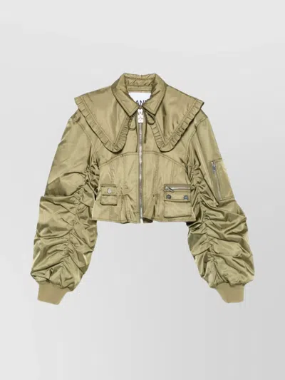 GANNI SHORT NYLON BOMBER JACKET