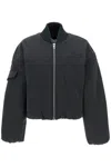 Ganni Light Twill Oversized Short Bomber Jacke In Black