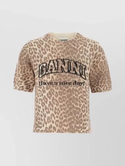 Ganni Short Sleeve Animal Print Knitwear