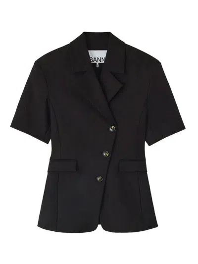 Ganni Short Sleeve Blazer In Black