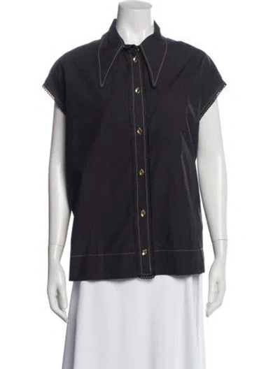 Pre-owned Ganni Short Sleeve Blouse In Gray