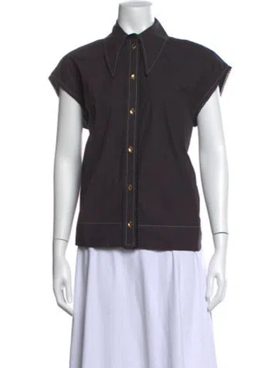 Pre-owned Ganni Short Sleeve Button-up Top In Black