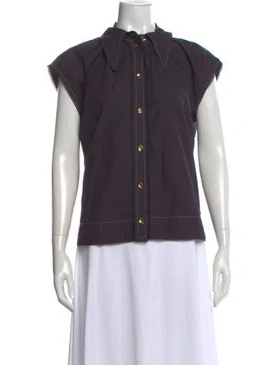 Pre-owned Ganni Short Sleeve Button-up Top In Black