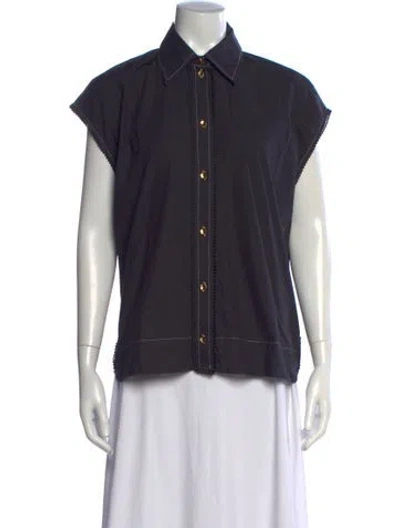 Pre-owned Ganni Short Sleeve Button-up Top In Blue
