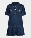 Ganni Crinkled Future Denim Mini Dress In Blue