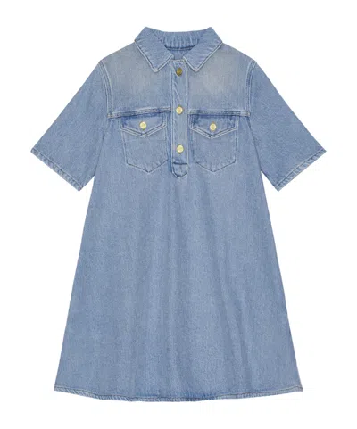 Ganni Cutline Organic Cotton Denim Minidress In Mid Blue Vintage