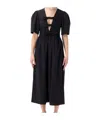 Ganni Belted Bow-embellished Stretch-cotton Poplin Midi Dress In Black