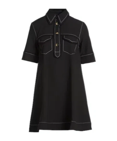 Ganni Short Sleeve Dress In Black