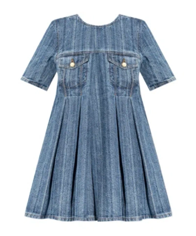 Ganni Short Sleeve Dress In Blue