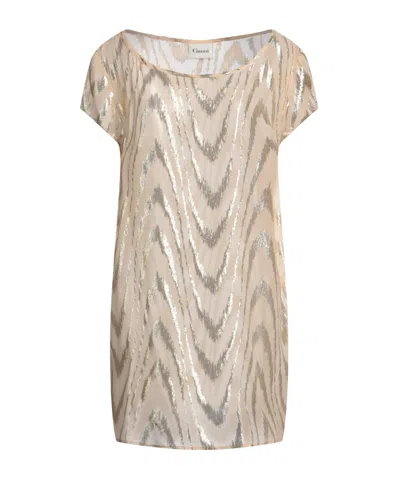 Ganni Short Sleeve Dress In Neutral